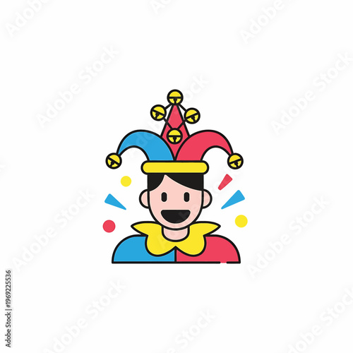 Jester head with colorful hat on.