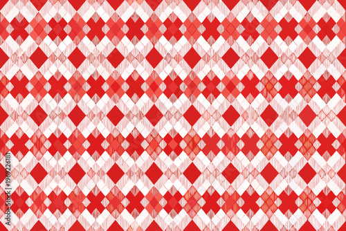 A vibrant red and white checkered pattern fills the entire frame