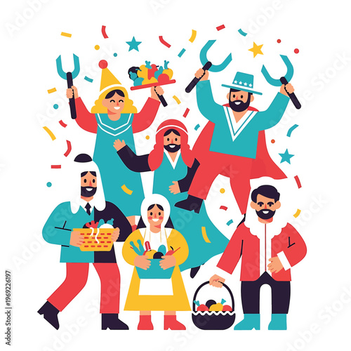 People celebrating with colorful confetti.