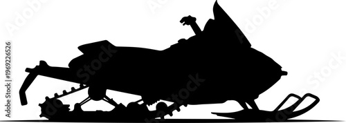 Snowmobile silhouette, black snow machine, winter sports vehicle, ski doo outline