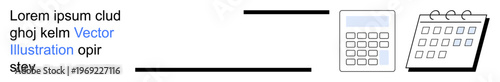 Financial planning, scheduling, time management, organization, productivity, business strategy. Minimalistic calculator and calendar graphic. Finance and scheduling imagery for diverse applications