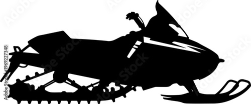 Snowmobile silhouette, black snowmobile icon, winter sports vehicle, ski mobile