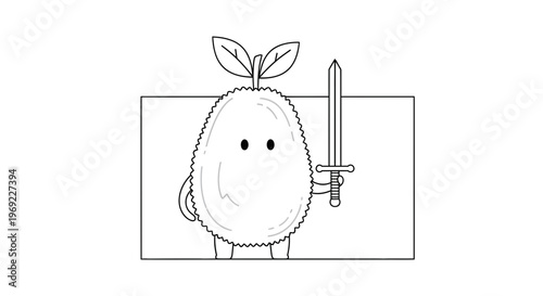 Cute Cartoon Jackfruit Character Holding a Sword, Ready for Adventure