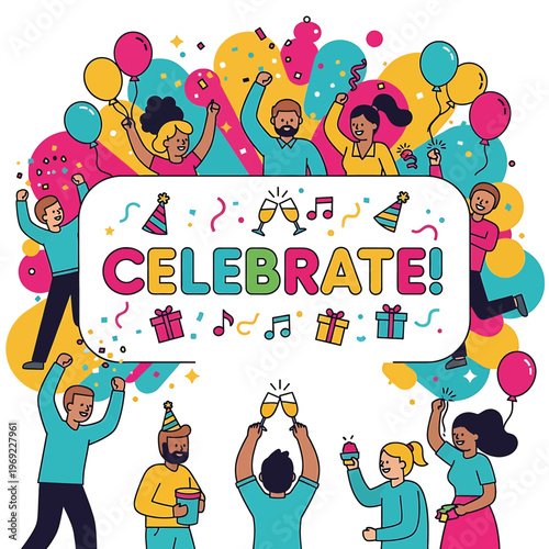 People Celebrating with Party Hats.