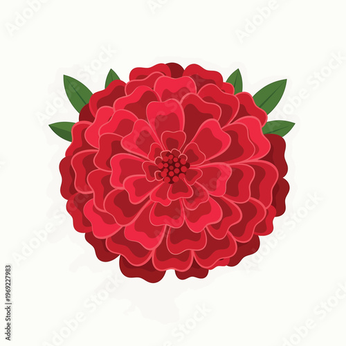 Large Red Flower with Green Leaves.