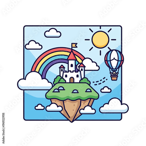 Fantasy castle on floating island.