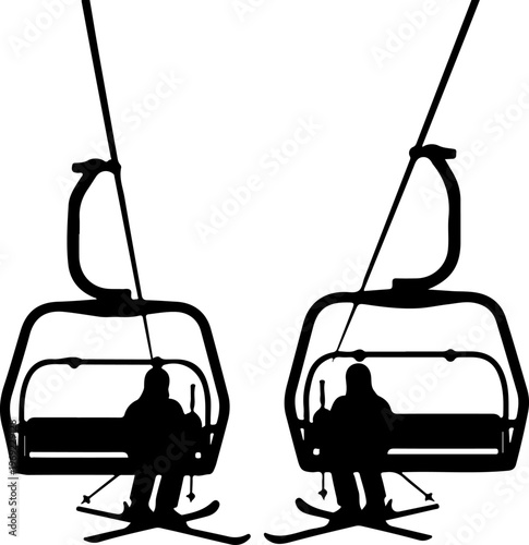 Ski Lift, Chairlift Silhouettes, Winter Sports, Mountain Transportation, Black Icons