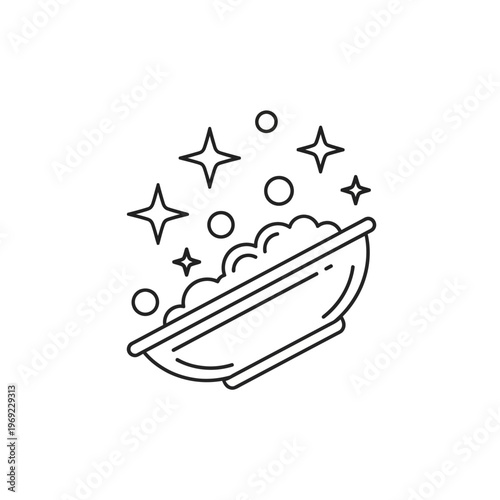 Sparkling Clean Bathtub Icon with Bubbles and Stars - Simple Line Art