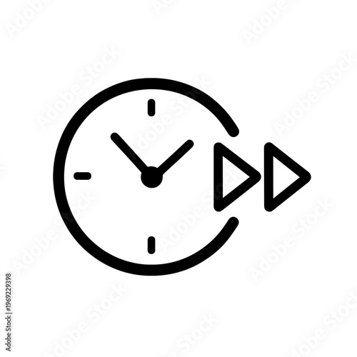 Black Outline Clock with Double Arrow Fast Forward for Speed and Time Efficiency Concept