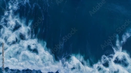 Ocean Wave Texture from Above with Deep Blue Water Natural Background
