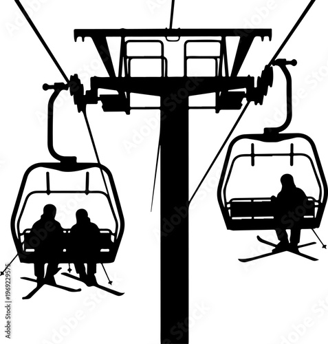 Ski lift, chairlift, ski resort, mountain transportation, cable car, vector illustration