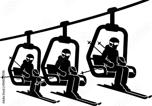 Ski lift, chairlift, ski resort, winter sports, black silhouette, vector icons