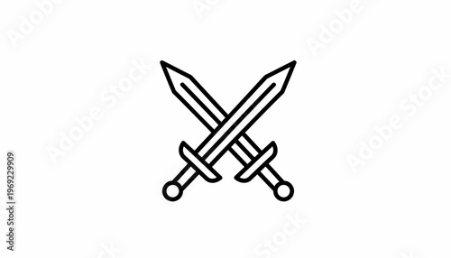Crossed Swords Icon, Medieval Weapon Symbol, Battle and Conflict Vector