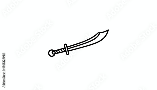 Curved Sword Icon, Saber Weapon, Outline Graphic