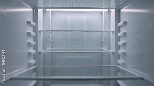 Empty Refrigerator Interior with Clean Shelves Minimalist Cold Storage Background