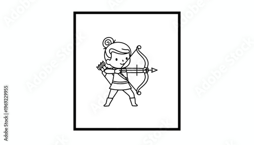 Cute Archer Character Holding Bow and Arrow, Zodiac Sagittarius Symbol