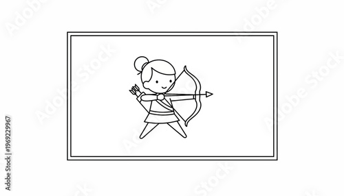 Cute Archer Girl Character Holding Bow and Arrow, Cartoon Style
