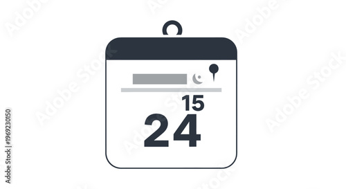 A calendar icon displays the date 24 on a white background with black outlines.