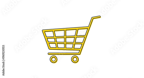 A simple illustration of a yellow shopping cart on wheels is shown.