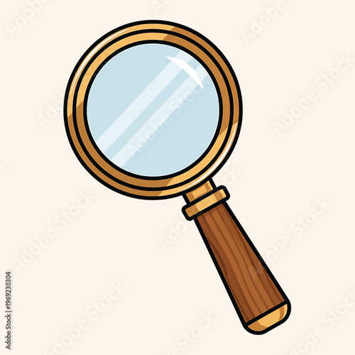 Magnifying glass with wooden handle.