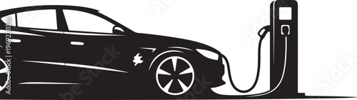 Electric car charging at a station with cable plugged