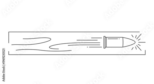 High-speed projectile motion represented in minimalist linear art illustration
