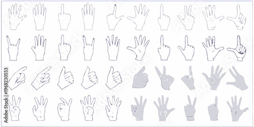 Diverse collection of hand gestures and poses in a minimalist style