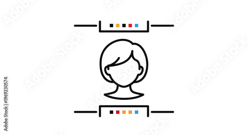 Stylized graphic of a person's head surrounded by customizable color palette indicators