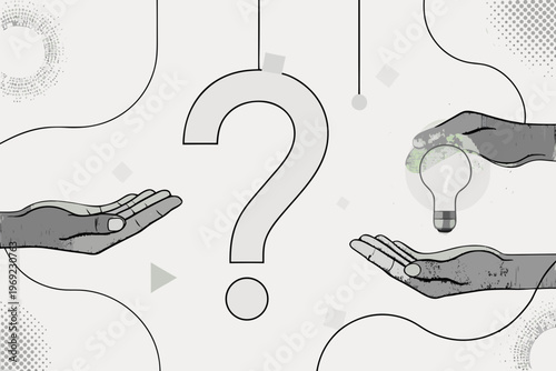 Hands offering and questioning representing ideas and problem solving concepts