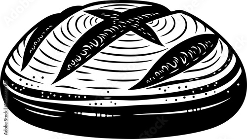 Black and white bread, crusty loaf, bakery illustration, food icon