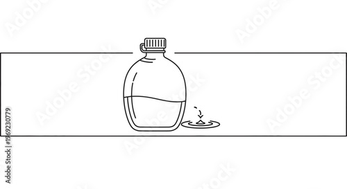 Elegant line art depicting a half-full flask with a solitary liquid drop creating expanding