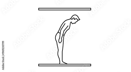 Minimalist line art illustration featuring a person in a respectful bowing posture or formal