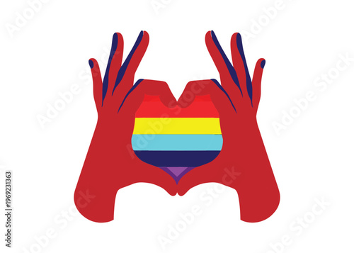 Diverse hands embracing a colorful rainbow heart, illustrating unity, inclusion, and the universal message of love and acceptance for everyone