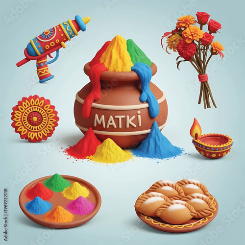 Holi Festival Colorful Powder Display.