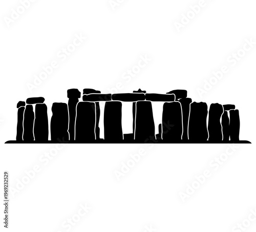 Stonehenge Rock Formation Silhouette Vector Illustration Isolated on White Background
