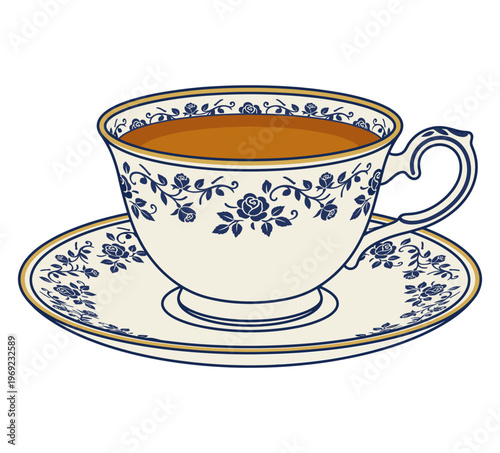 British Tea Cup with Saucer Vector Illustration Isolated on White Background