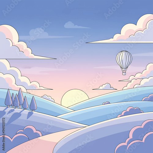 Hot air balloon flying high freely.