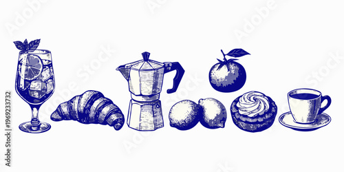 Vector illustration of a Christmas decoration set featuring a festive vase with flowers, winter snowflakes, and holiday ornaments for a celebration gift icon collection.