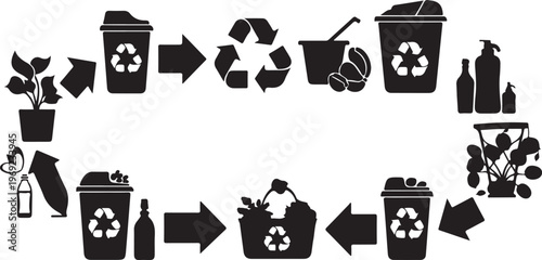 Recycling process and eco friendly living concept illustration design