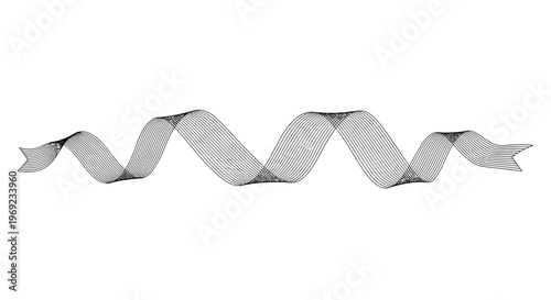 Dynamic black and white abstract linear ribbon wave design element for modern graphic art projects