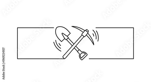 Crossed digging tools with dynamic motion lines illustrating excavation and hard work concepts