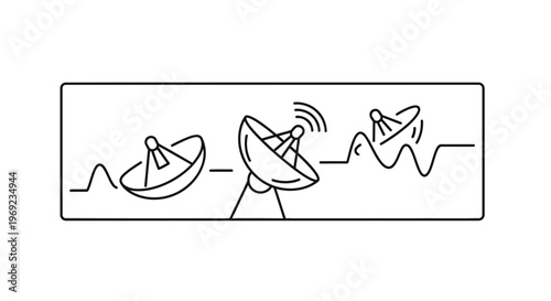 Modern network communication system with satellite dishes sending and receiving signals
