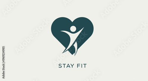 Stay fit logo with heart shape person and wellness symbol