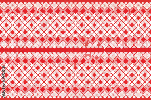 A vibrant red and white diamond checkered pattern fills the entire frame