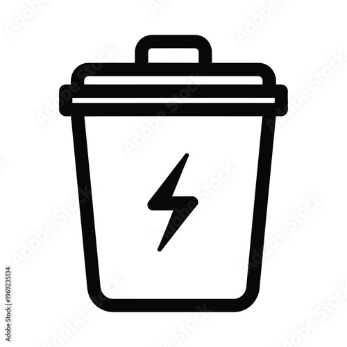 Electronic Waste Trash Bin With Lightning Bolt Symbol Vector Line Art Illustration