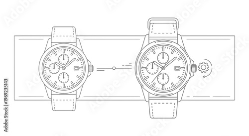 Precision time adjustment: elegant line art diagram showcasing wristwatch crown mechanism