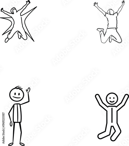 Stick figures in various celebratory poses