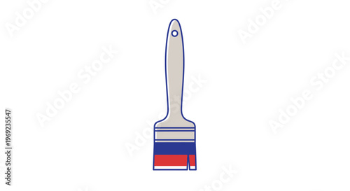A colorful illustration of a paintbrush with red, blue, and white bristles.