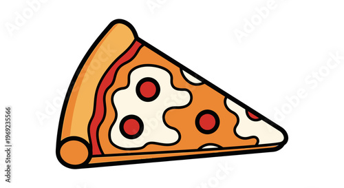 A cartoon slice of pepperoni pizza on a white background.