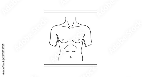 Simple black line art outline of a male torso showcasing human anatomy for health and fitness themes